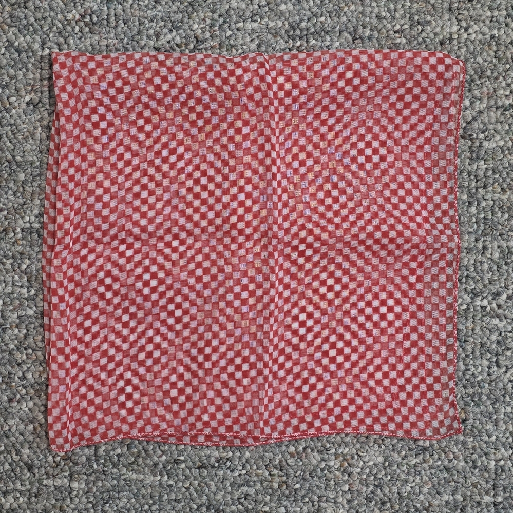 Anthropologie "Checkered Past" Red & White Square Neck Scarf